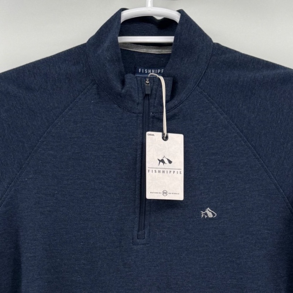 Fish Hippie Mens Small Navy Blue Heather Quarter Zip Pullover NWT Cotton Modal